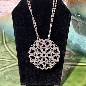 Vintage Brooch/ Pendant Silver Rhinestones & Chain